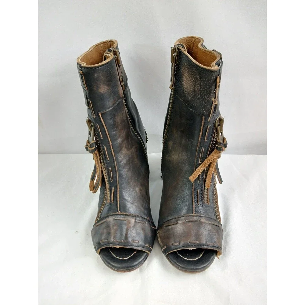 Firebird Zombi Booties Open Toe Steampunk Distressed Boho Women's Size 5 - Picture 2 of 9